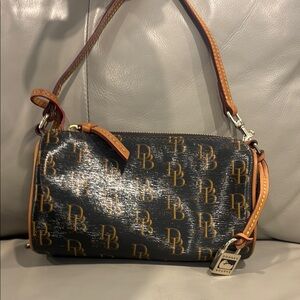 Dooney & Bourke Black and Tan Shoulder Bag with Leather Trim